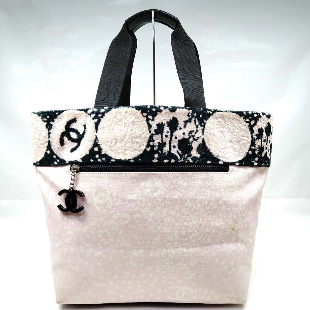 Chanel Pink X Black Terry Cloth Cc Logo Tote Bag